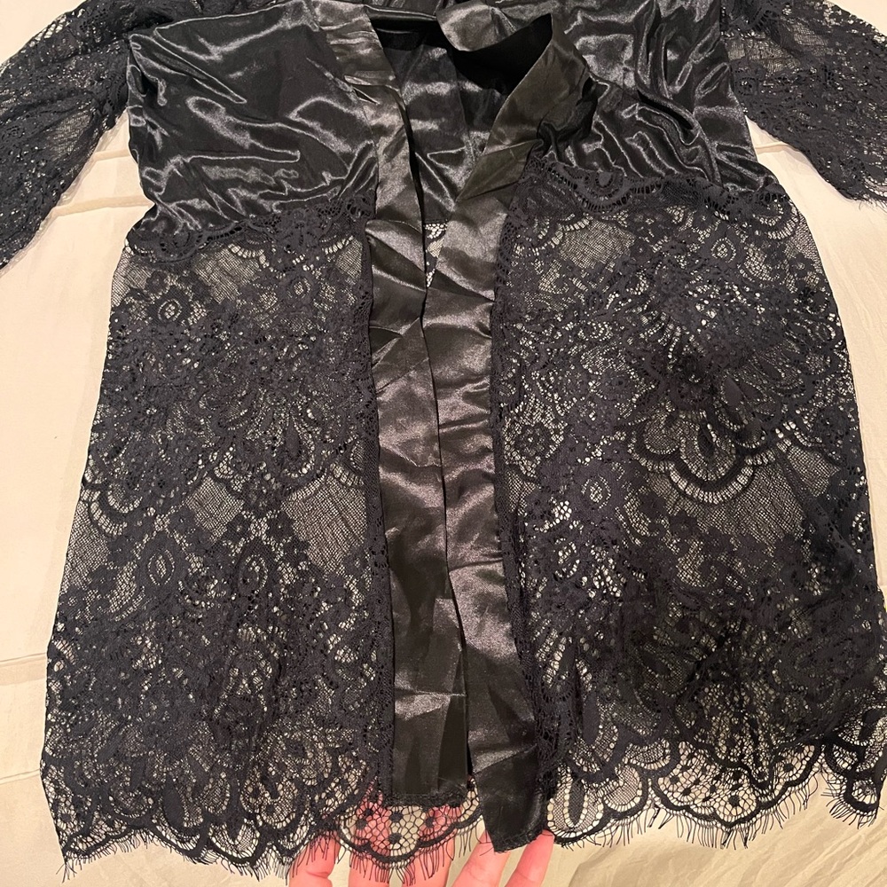 Black Lace and Satin Robe